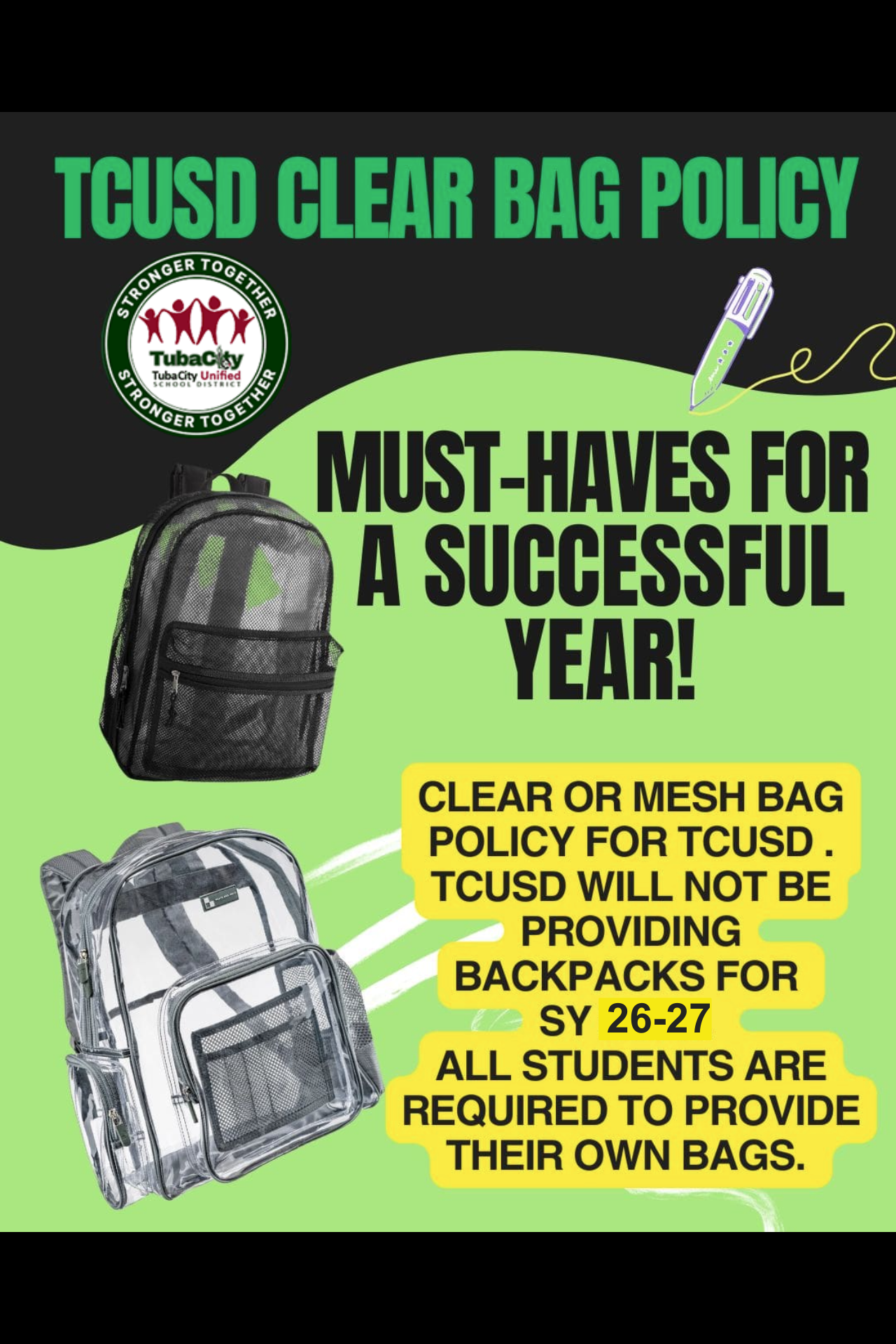 TCUSD Clear Bag Policy SY 26-27